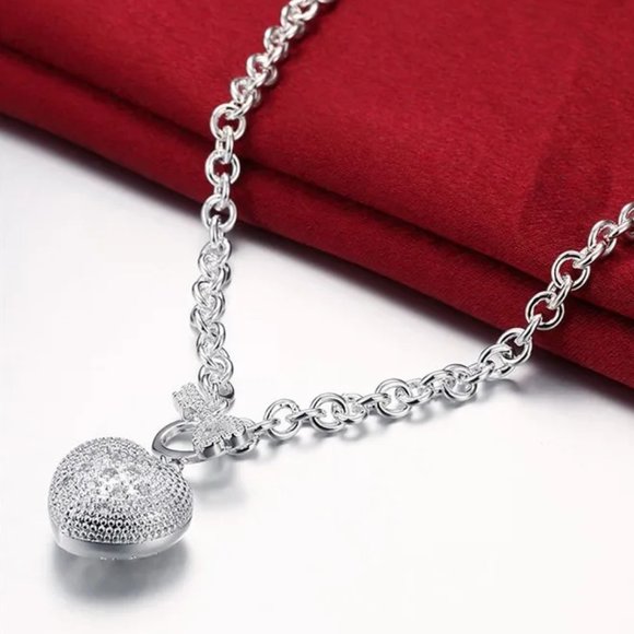 18 Inch Heart W/ Key & Toggle Closure Necklace .925 Sterling Silver Stamped - Picture 3 of 6